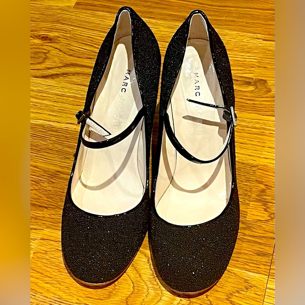 MARC JACOBS Sparkling Black Leather Stiletto Heels Size 8.5M - Picture 9 of 13